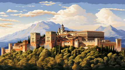 Illustration of the Alhambra - obrazy, fototapety, plakaty