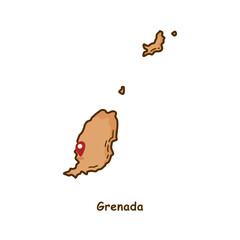 Hand Drawn Map of Grenada with Brown Color. Modern Simple Line Cartoon Design. Good Used for Infographics and Presentations - EPS 10 Vector