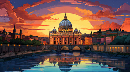 Illustration of the Vatican City - obrazy, fototapety, plakaty