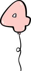 Cute pink birthday balloon number 4 doodle hand drawing outline