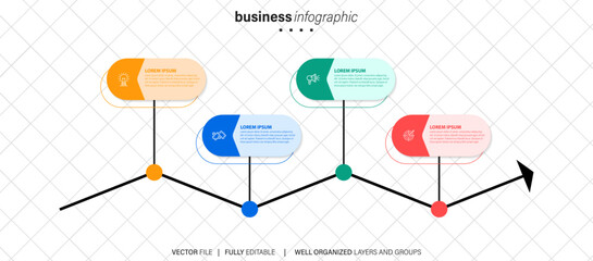 Business Infographics template.Timeline with 4 steps, circles, options and marketing icons. Vector linear infographic elements.
