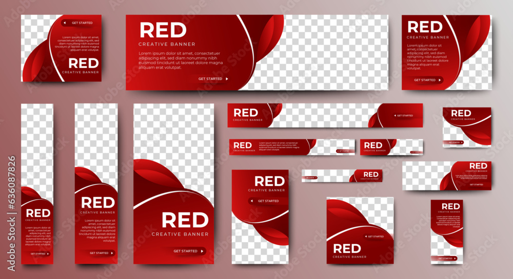 Poster abstract red web banners template design with image space. vector