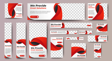 Professional business web ad banner template with photo place. Modern layout white background and Vivid red shape and text design	