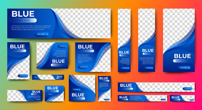 Abstract blue wave web banners template design with image space. vector