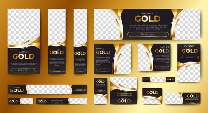 Black Gold web banners template design with image space. vector