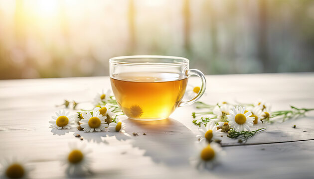Chamomile tea with copy space