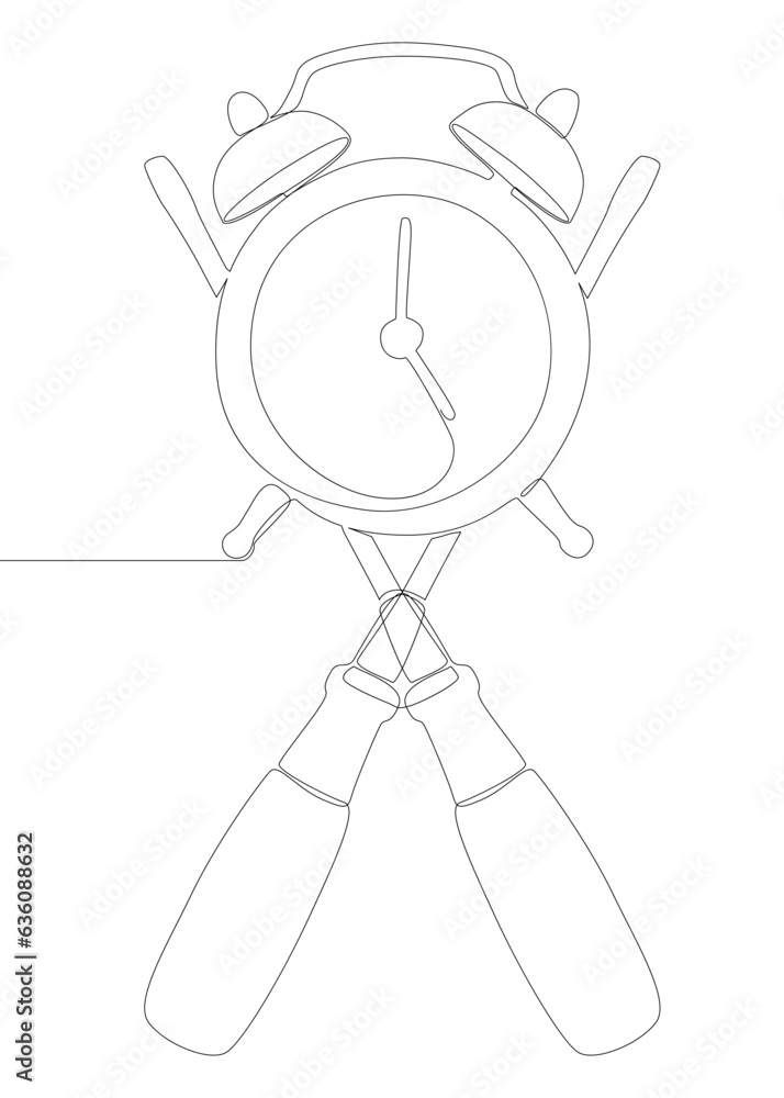 Poster one continuous line of alarm clock with screwdriver. thin line illustration vector concept. contour 