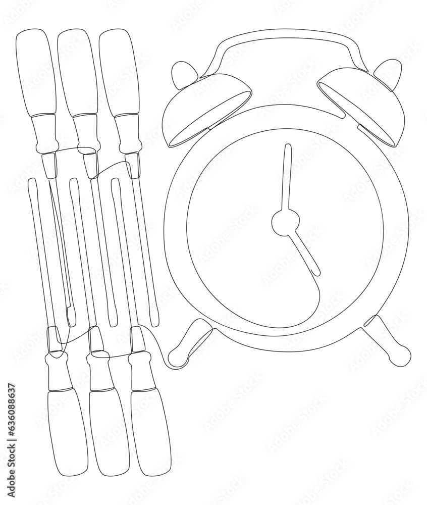 Aufkleber one continuous line of alarm clock with screwdriver. thin line illustration vector concept. contour 