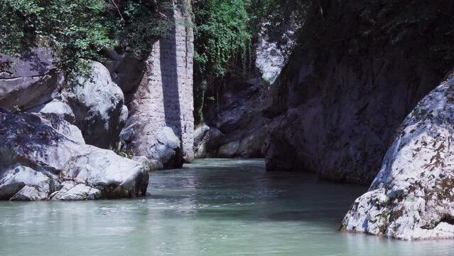The river Passer flows through the Gilf Gorge in Meran, South Tyrol