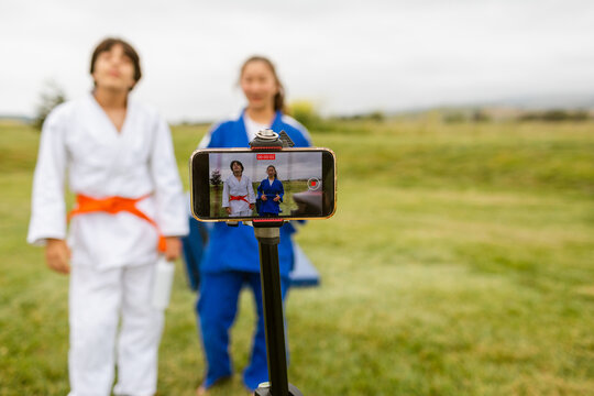 Judoka Teenagers going livestream - Powered by Adobe