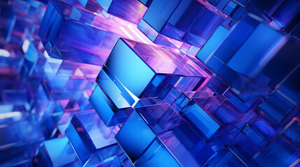 abstract sapphire cubes, squares, neon light, beautiful background