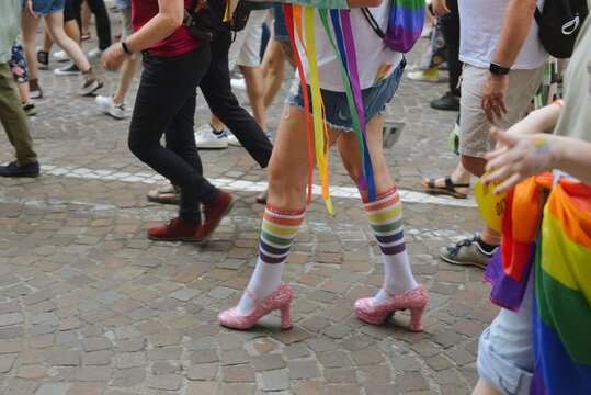 anonymous crowd during LGBTQ+ pride in Italian town