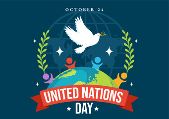 United Nations Day Celebration Vector Illustration on 24 October with People Public Service and Earth Background in Flat Cartoon Template