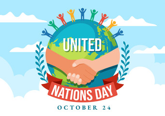United Nations Day Celebration Vector Illustration on 24 October with People Public Service and Earth Background in Flat Cartoon Template