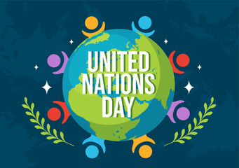 United Nations Day Celebration Vector Illustration on 24 October with People Public Service and Earth Background in Flat Cartoon Template