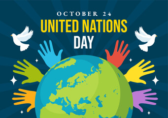 United Nations Day Celebration Vector Illustration on 24 October with People Public Service and Earth Background in Flat Cartoon Template