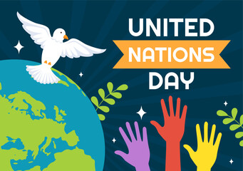 United Nations Day Celebration Vector Illustration on 24 October with People Public Service and Earth Background in Flat Cartoon Template