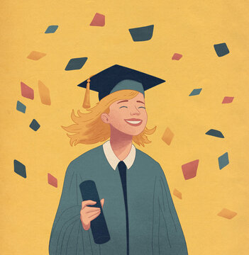 Young Woman Graduation Celebration Illustration