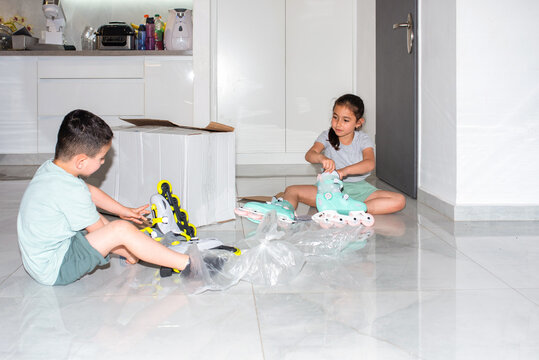 First Steps on Wheels - Siblings Begin their Rollerblading Journey.