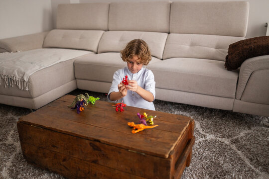 boy playing with toys at home