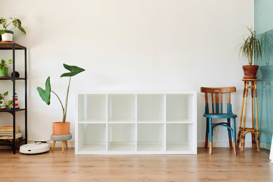 White cabinet in a living room
