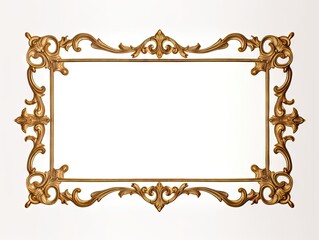 Golden frame on white background. Baroque vintage art border. Victorian ornate decor