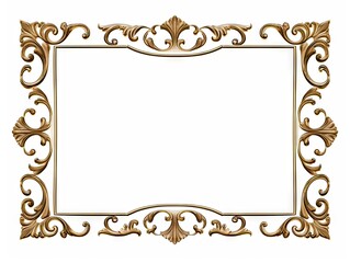 Golden frame on white background. Baroque vintage art border. Victorian ornate decor
