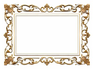 Golden frame on white background. Baroque vintage art border. Victorian ornate decor