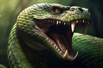 giant snake angry scary anaconda - obrazy, fototapety, plakaty