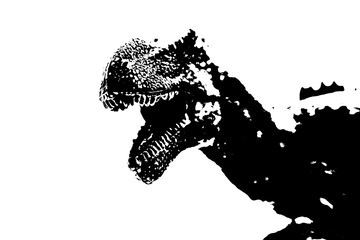 black dinosaur silhouette isolated on white background, model of giganotosaurus toy