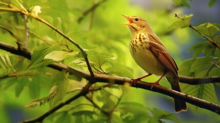 Fototapeta premium Generative AI : bird singing on branch