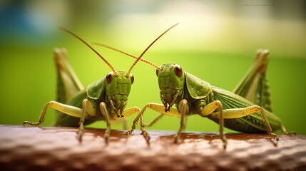 Fototapeta premium Generative AI : Couple of Grasshopper on grass