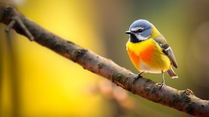Fototapeta premium Generative AI : Yellowbellied Flowerpecker Dicaeum melanoxanthum male beautiful bird rest on branch in the nature