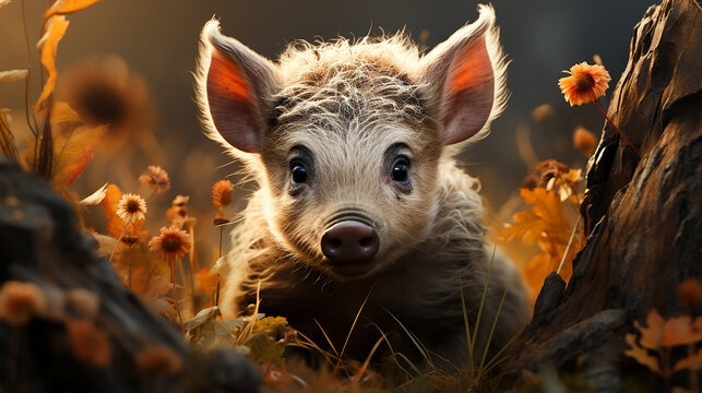Baby pig in the sunset