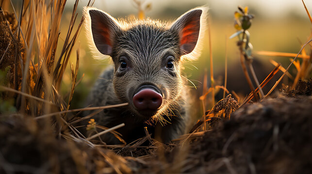 Baby pig in the sunset