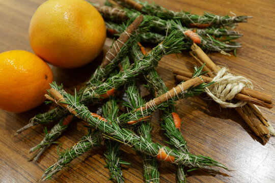 Fresh herb Bundles. Spiritual home cleansing concept