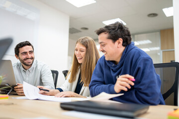 Group of colleagues working on project