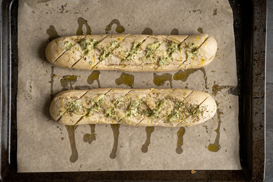 Before and after of garlic bread 