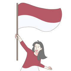 Image of woman holding Indonesian flag