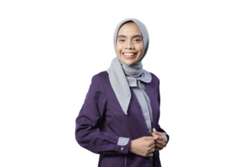 Beautiful Asian woman in casual shirt smiling happy and looking confident isolated