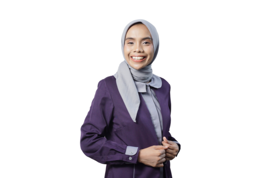 Beautiful Asian woman in casual shirt smiling happy and looking confident isolated