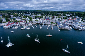 Fototapeta na wymiar Aerial view of Boothbay Harbor, Maine in summer 