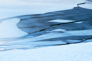 Snow and broken ice lake
