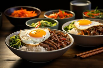 Mouthwatering Plate of Bibimbap (Mixed Rice with Sssorted Toppings), Generative AI