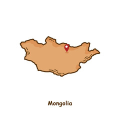 Hand Drawn Map of Mongolia with Brown Color. Modern Simple Line Cartoon Design. Good Used for Infographics and Presentations - EPS 10 Vector