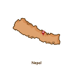 Hand Drawn Map of Nepal with Brown Color. Modern Simple Line Cartoon Design. Good Used for Infographics and Presentations - EPS 10 Vector