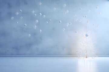 Empty space Interior Christmas wall room with Christmas trees with snow winter scene, Blank space display of presentation product, AI generate