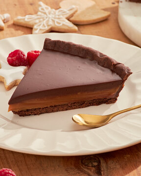 Christmas chocolate dessert on table 