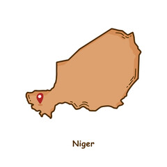 Hand Drawn Map of Niger with Brown Color. Modern Simple Line Cartoon Design. Good Used for Infographics and Presentations - EPS 10 Vector