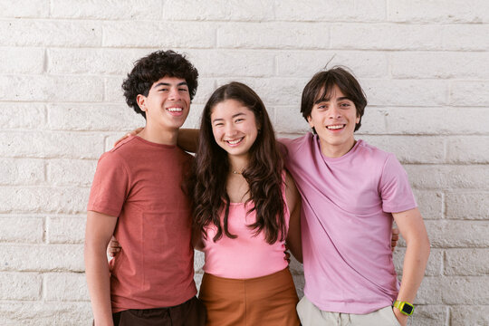 Teen friends wall portrait